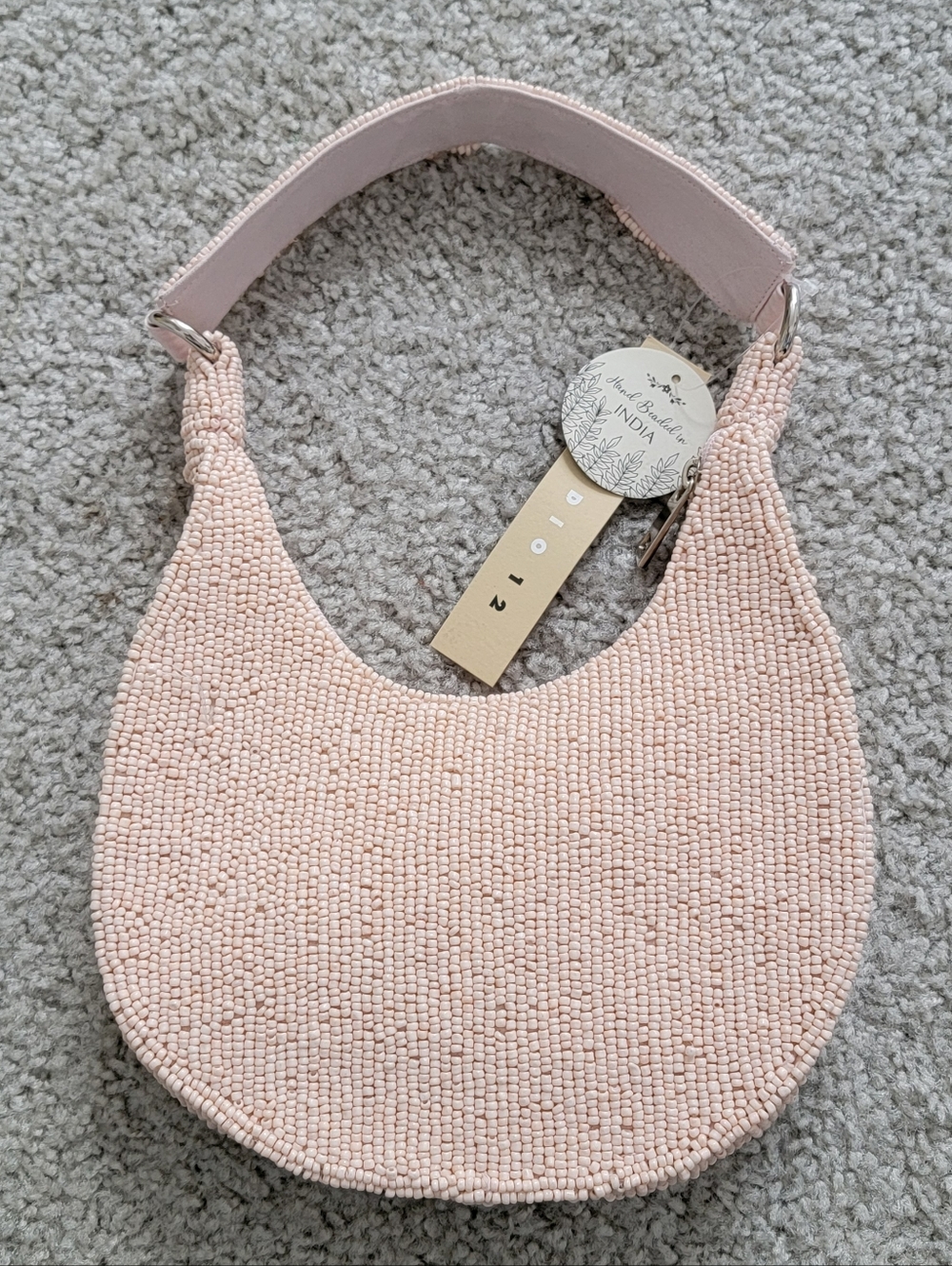 NWT Beaded Floral Pink Crescent Shoulder Bag - Picture 2 of 3